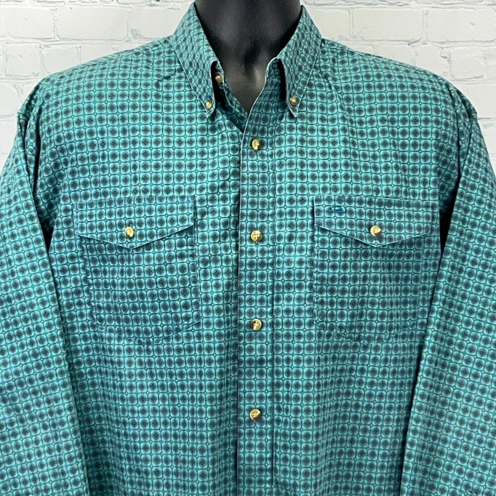Roper Western Button Front Shirt Cowboy Pockets Long Sleeve Green Mens L Large